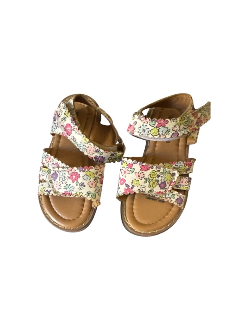 Girls Floral Print Pink & Cream Adjustable Strap Sandals